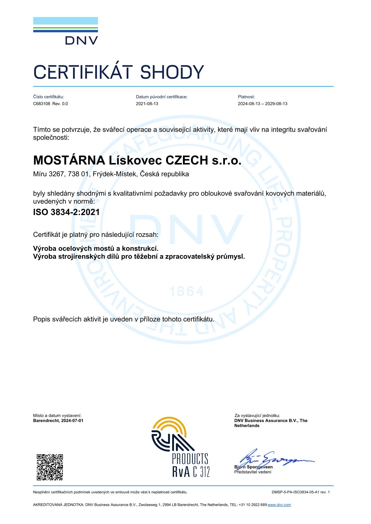 MOSTÁRNA Lískovec CZECH s.r.o. iso3834-2 cze