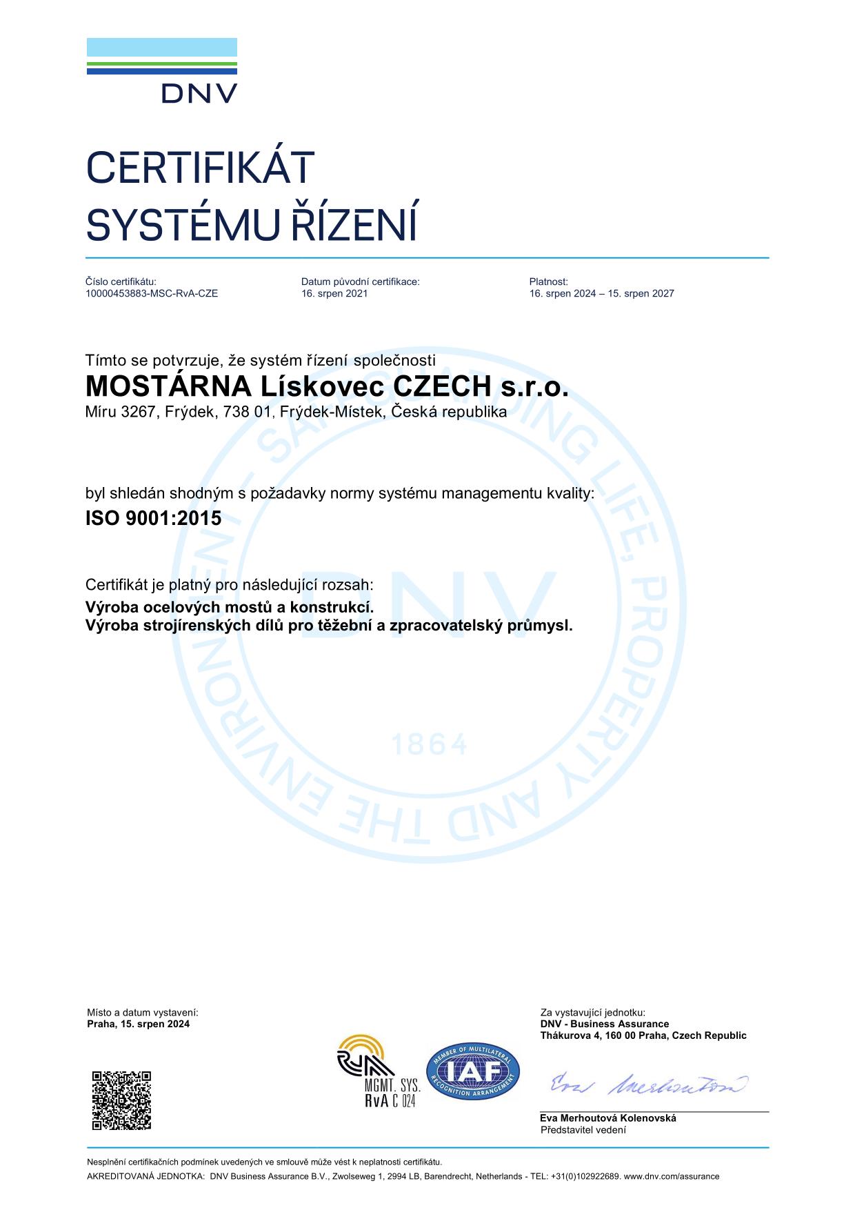 MOSTÁRNA Lískovec CZECH s.r.o. ISO 9001 ENG