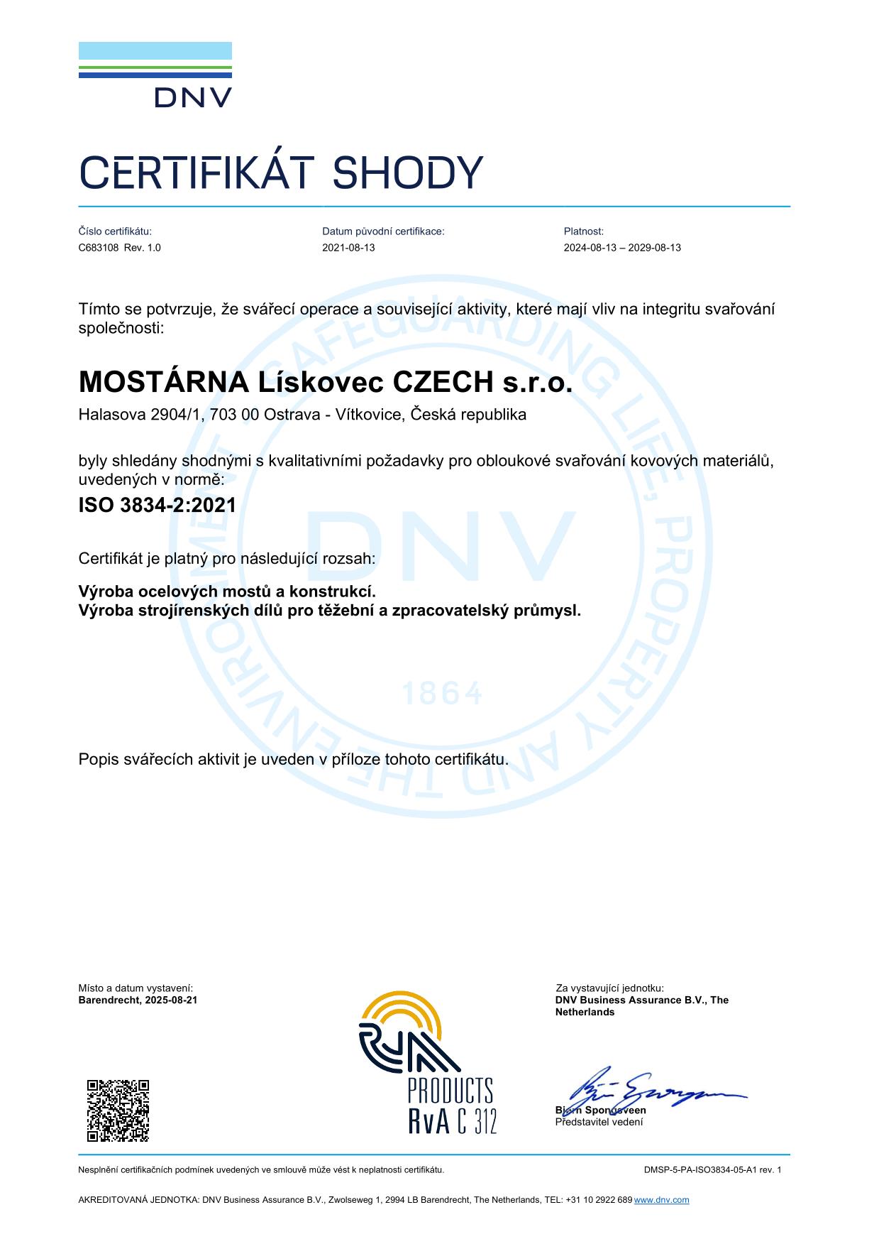 MOSTÁRNA Lískovec CZECH s.r.o. iso3834-2 cze